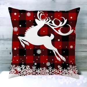 Pillow Cover Snowflake Deer Farmhouse Plaid Zippered Red Black Large 17.7 in